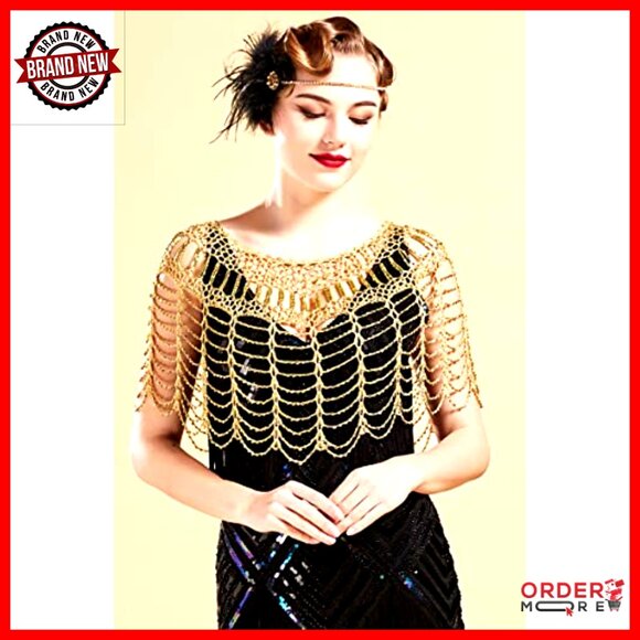 Beaded Evening Cape Shawl Wrap Flapper Gatsby Party Cover Up